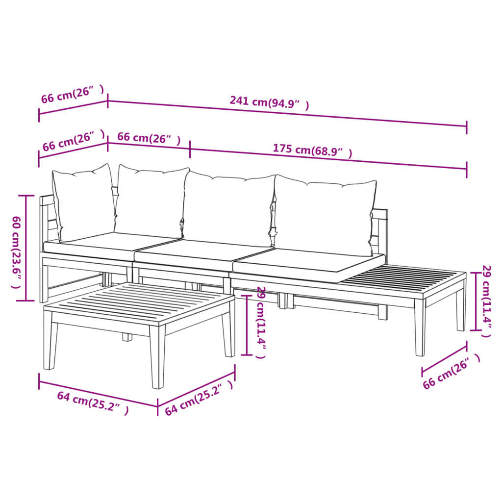 vidaXL 3 Piece Garden Lounge Set with Dark Grey Cushions Acacia Wood