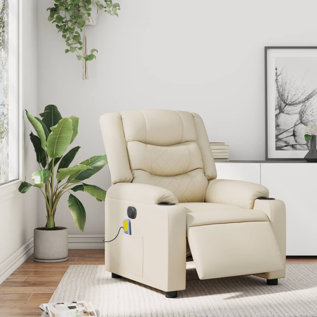 vidaXL Electric Massage Recliner Chair Cream Faux Leather