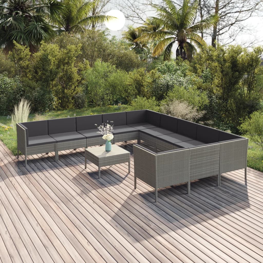 vidaXL 12 Piece Garden Lounge Set with Cushions Poly Rattan Grey