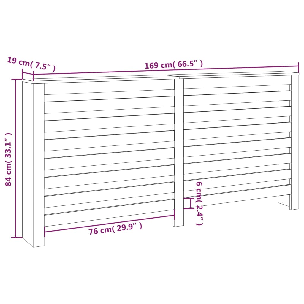 vidaXL Radiator Cover 169x19x84 cm Solid Wood Pine