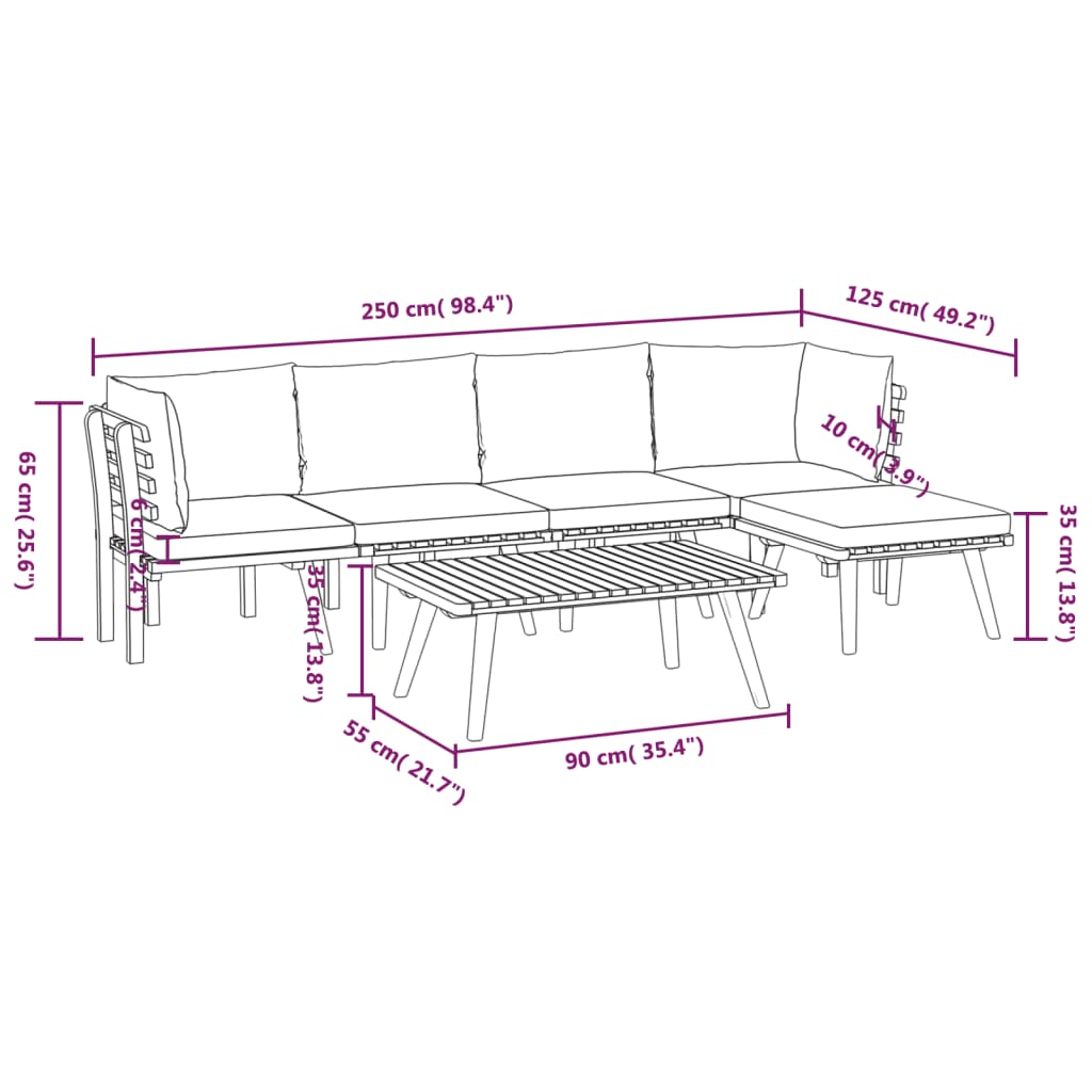 vidaXL 6 Piece Garden Lounge Set with Cushions Solid Wood Acacia