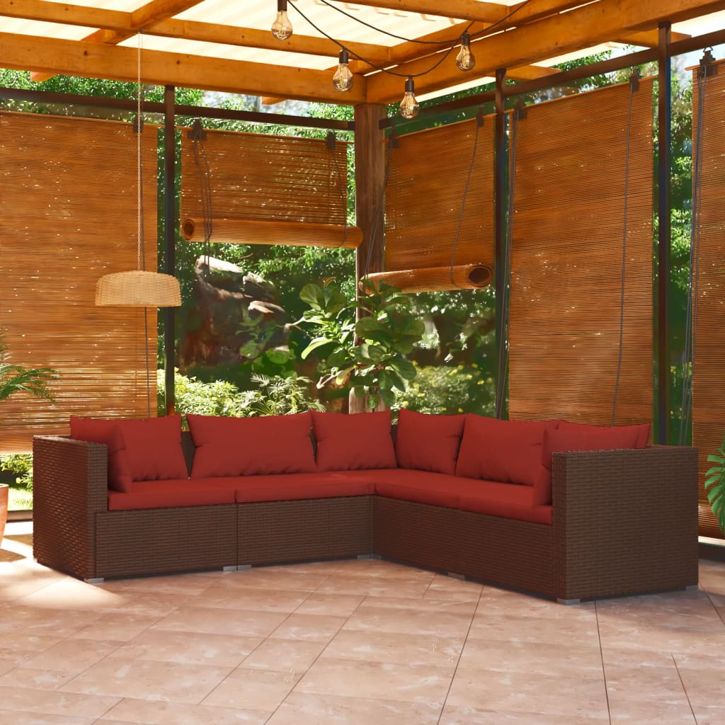 vidaXL 5 Piece Garden Lounge Set with Cushions Poly Rattan Brown