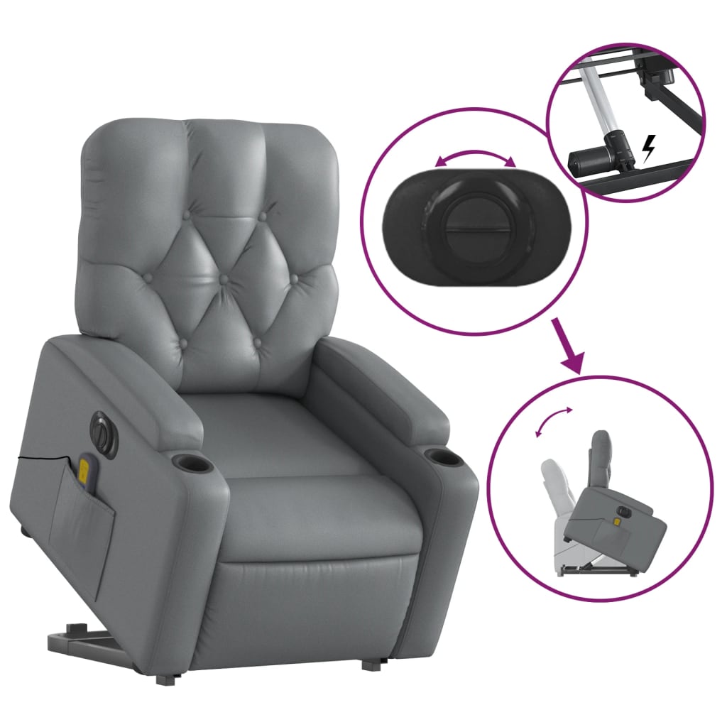 vidaXL Electric Stand up Massage Recliner Chair Grey Faux Leather