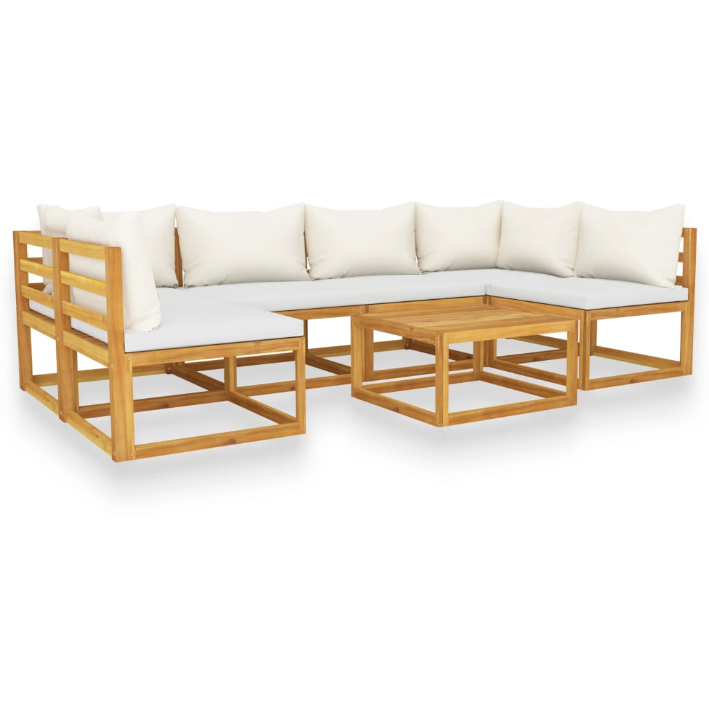 vidaXL 7 Piece Garden Lounge Set with Cushion Cream Solid Acacia Wood