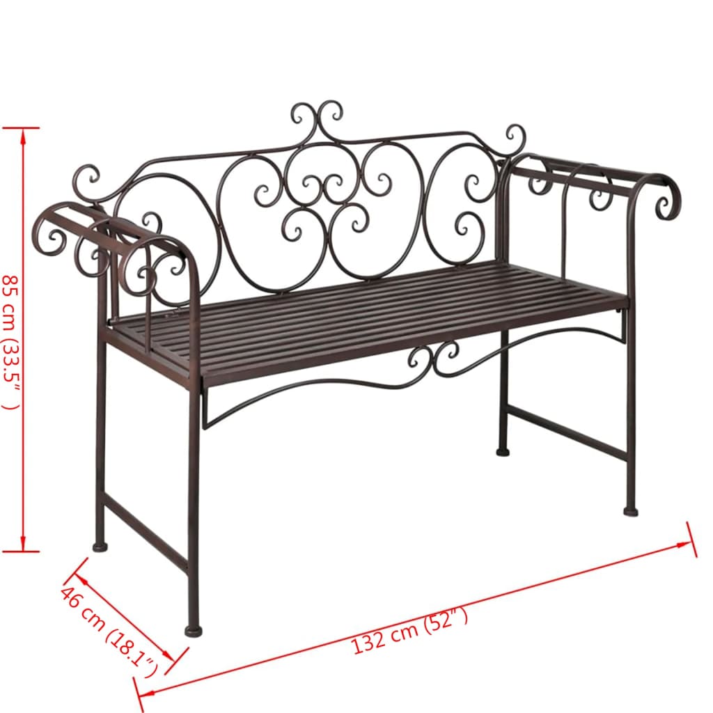 vidaXL Garden Bench 132 cm Steel Antique Brown