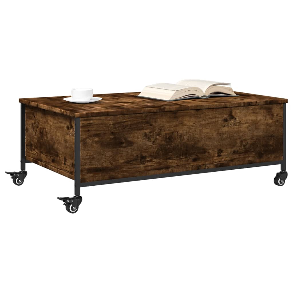 vidaXL Coffee Table with Wheels Smoked Oak 91x55x34 cm Engineered Wood