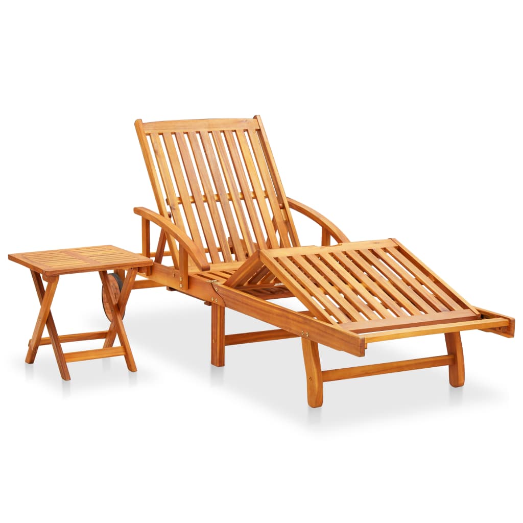 vidaXL Garden Sun Lounger with Table and Cushion Solid Acacia Wood