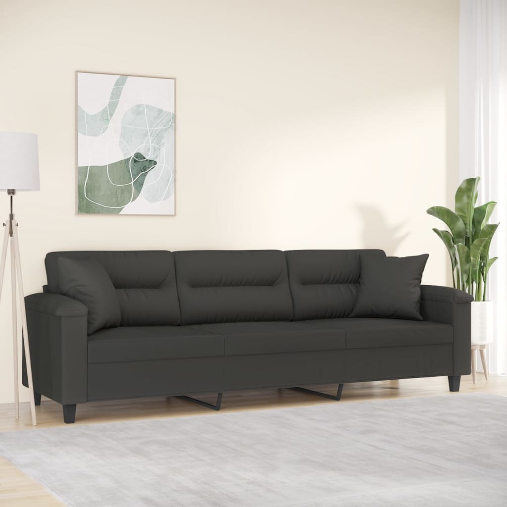 vidaXL 3-Seater Sofa with Pillows&Cushions Dark Grey 210 cm Microfibre Fabric