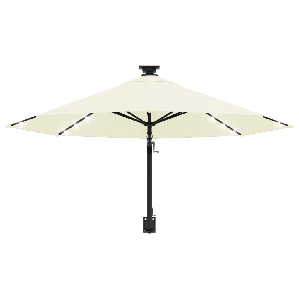 vidaXL Wall-mounted Parasol with LEDs and Metal Pole 300 cm Sand