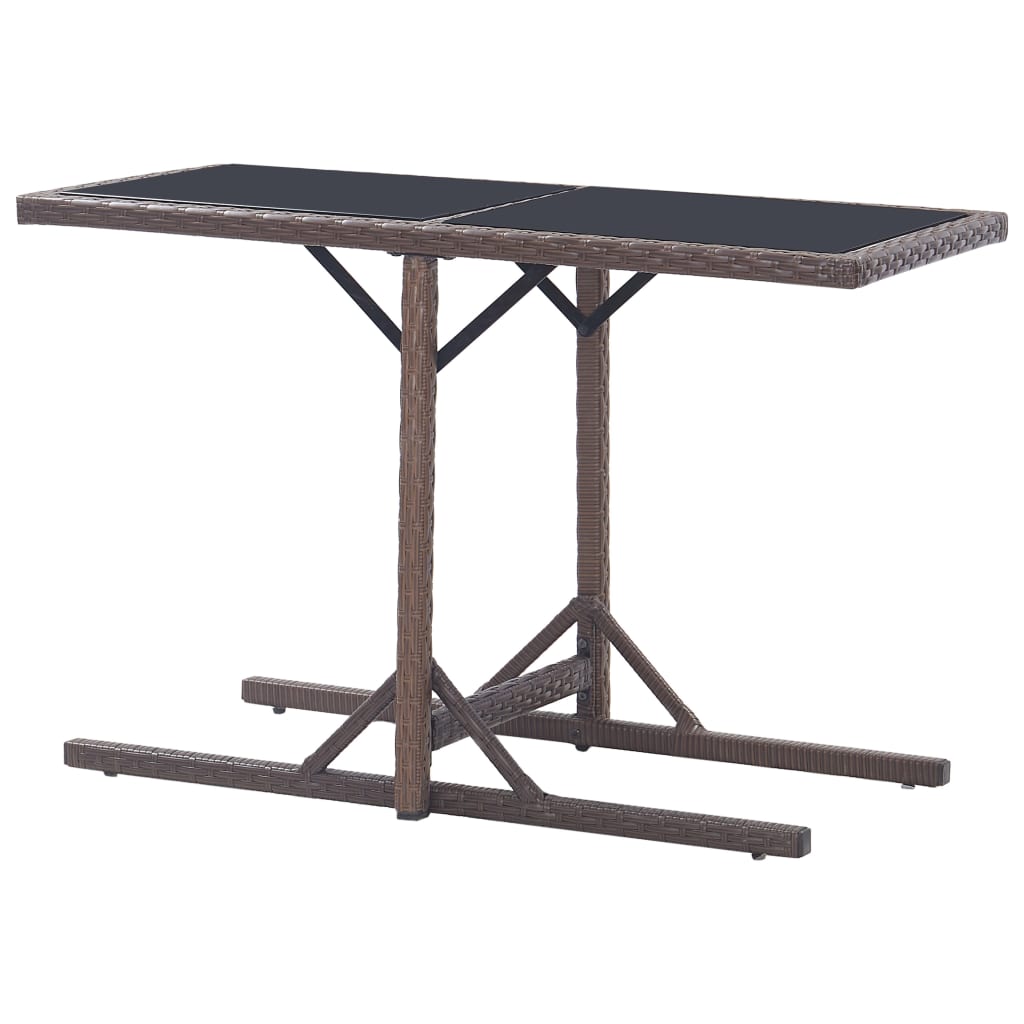 vidaXL Garden Table Brown 110x53x72 cm Glass and Poly Rattan