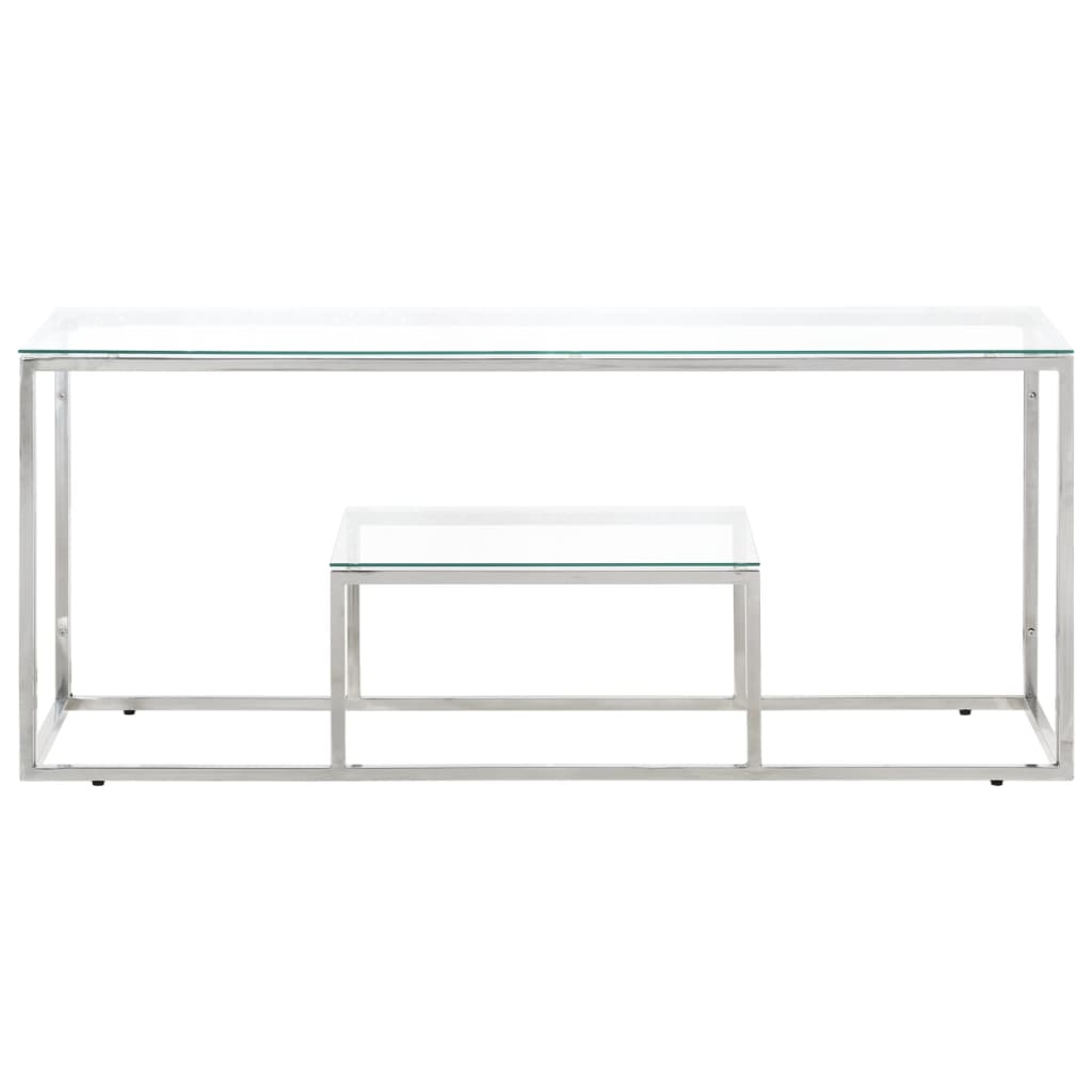 vidaXL Coffee Table Silver Stainless Steel and Tempered Glass