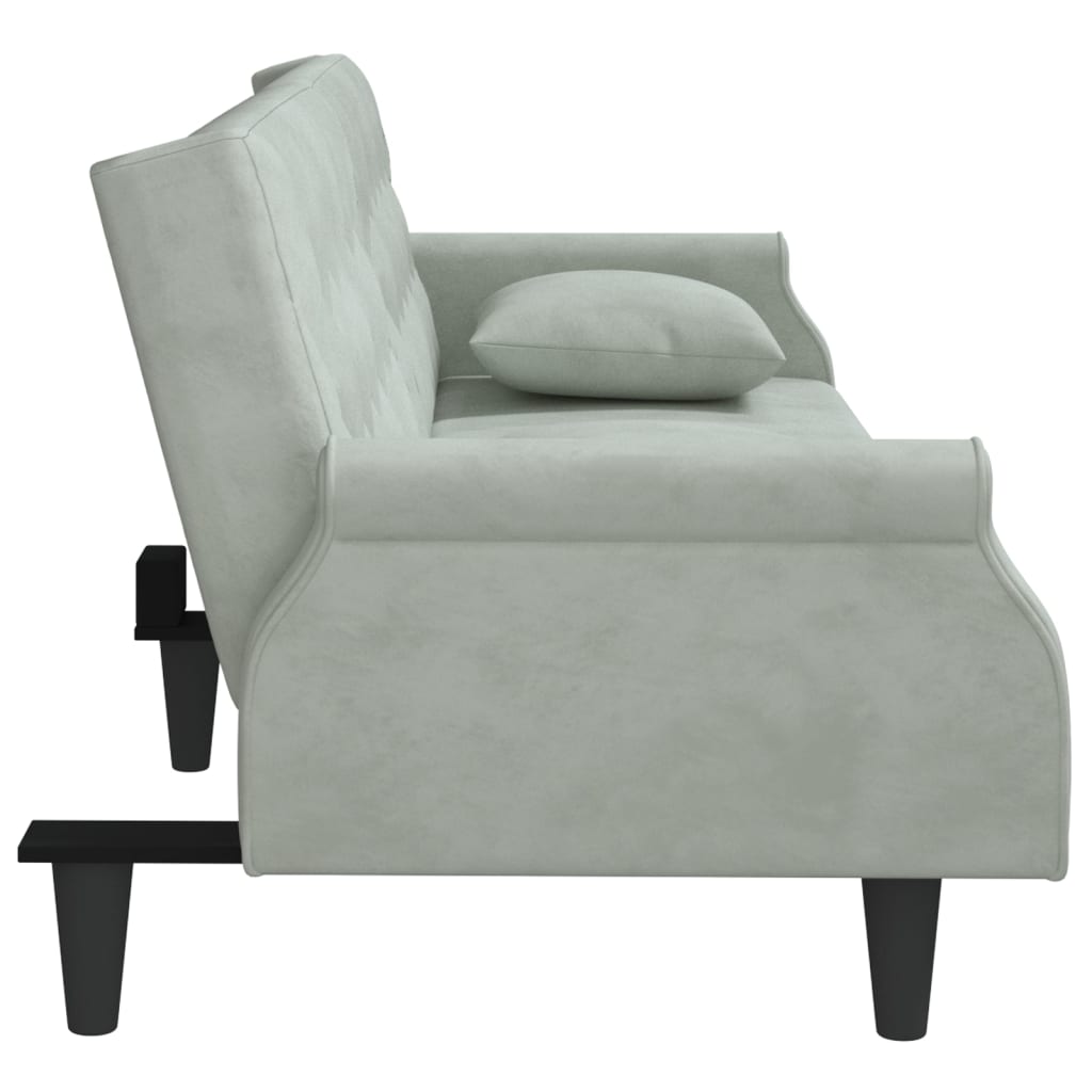 vidaXL Sofa Bed with Armrests Light Grey Velvet