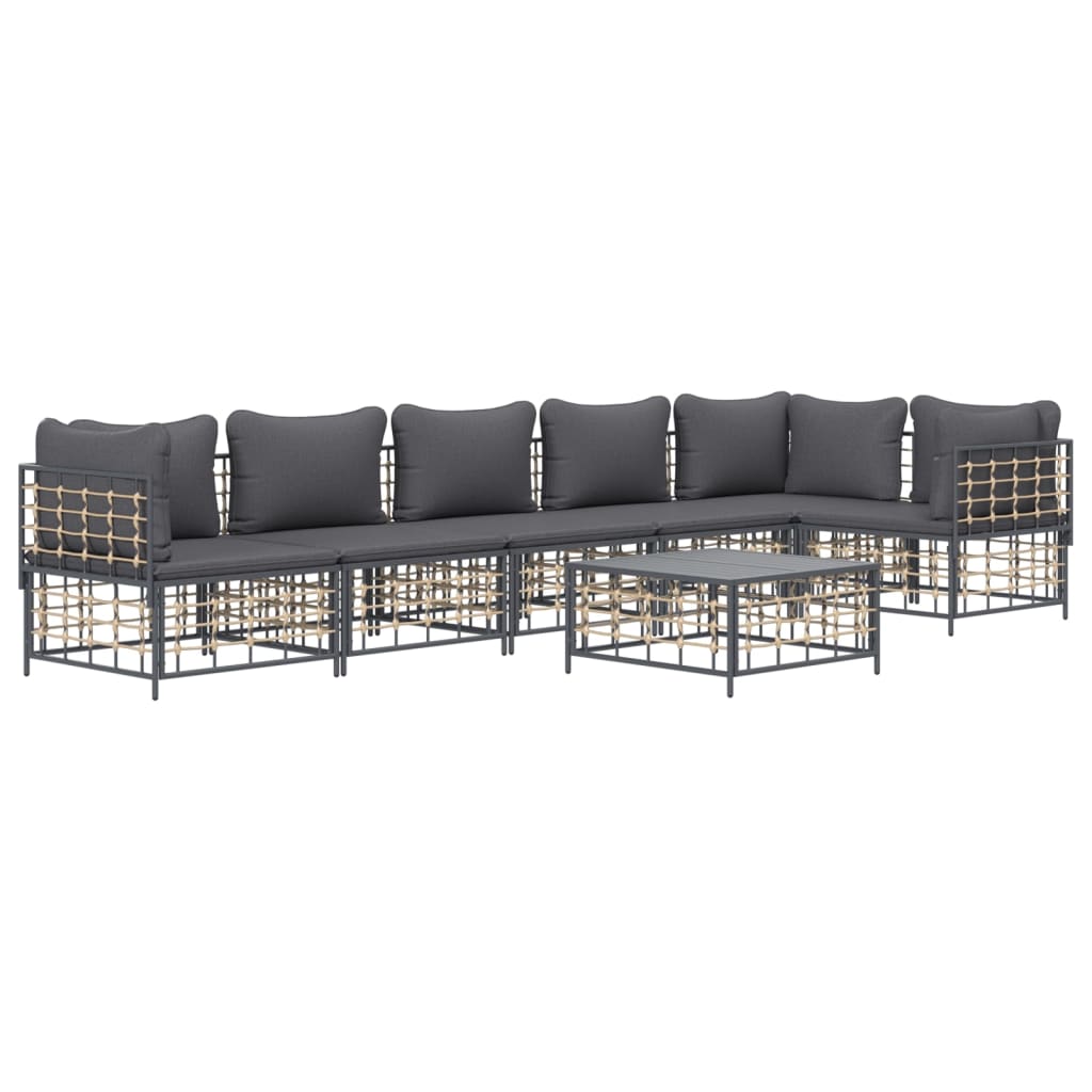 vidaXL 7 Piece Garden Lounge Set with Cushions Anthracite Poly Rattan