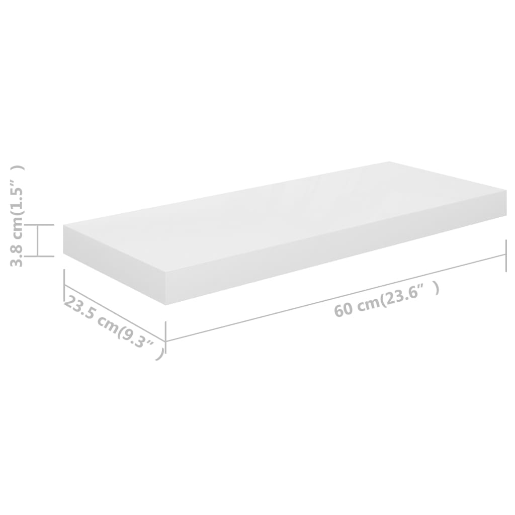vidaXL Floating Wall Shelf High Gloss White 60x23.5x3.8 cm MDF