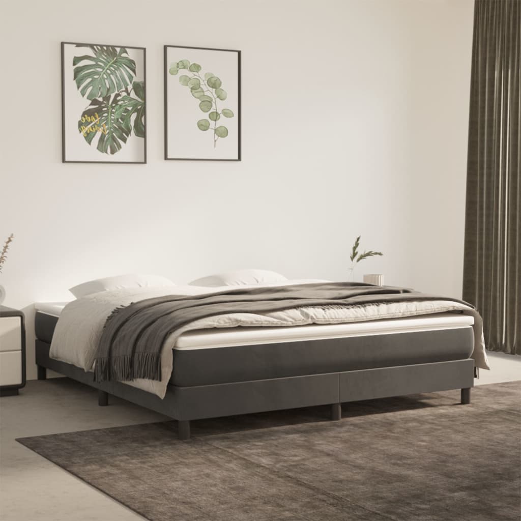 vidaXL Box Spring Bed with Mattress Dark Grey 183x213 cm California King Velvet