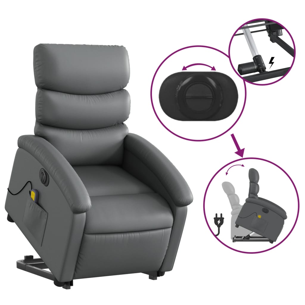 vidaXL Electric Stand up Massage Recliner Chair Grey Faux Leather