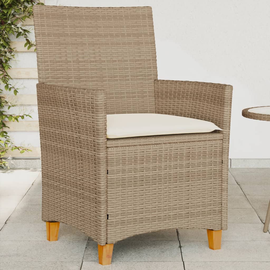 vidaXL Garden Chairs with Cushions 2 pcs Beige Poly Rattan&Solid Wood