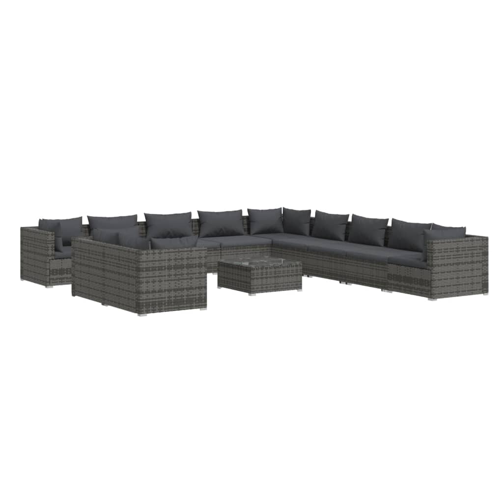 vidaXL 12 Piece Garden Lounge Set with Cushions Grey Poly Rattan