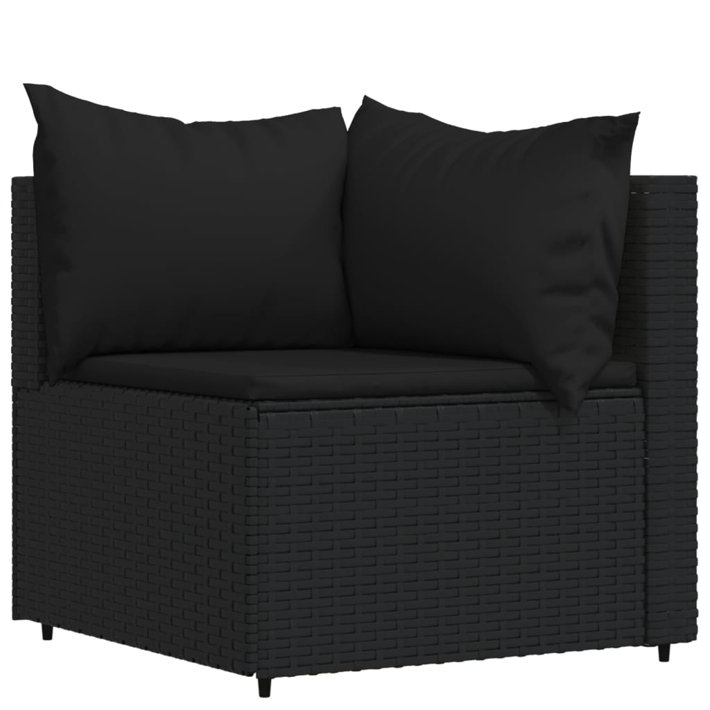 vidaXL 3 Piece Garden Lounge Set with Cushions Black Poly Rattan