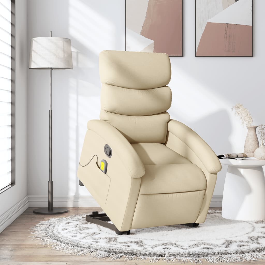 vidaXL Stand up Massage Recliner Chair Cream Fabric