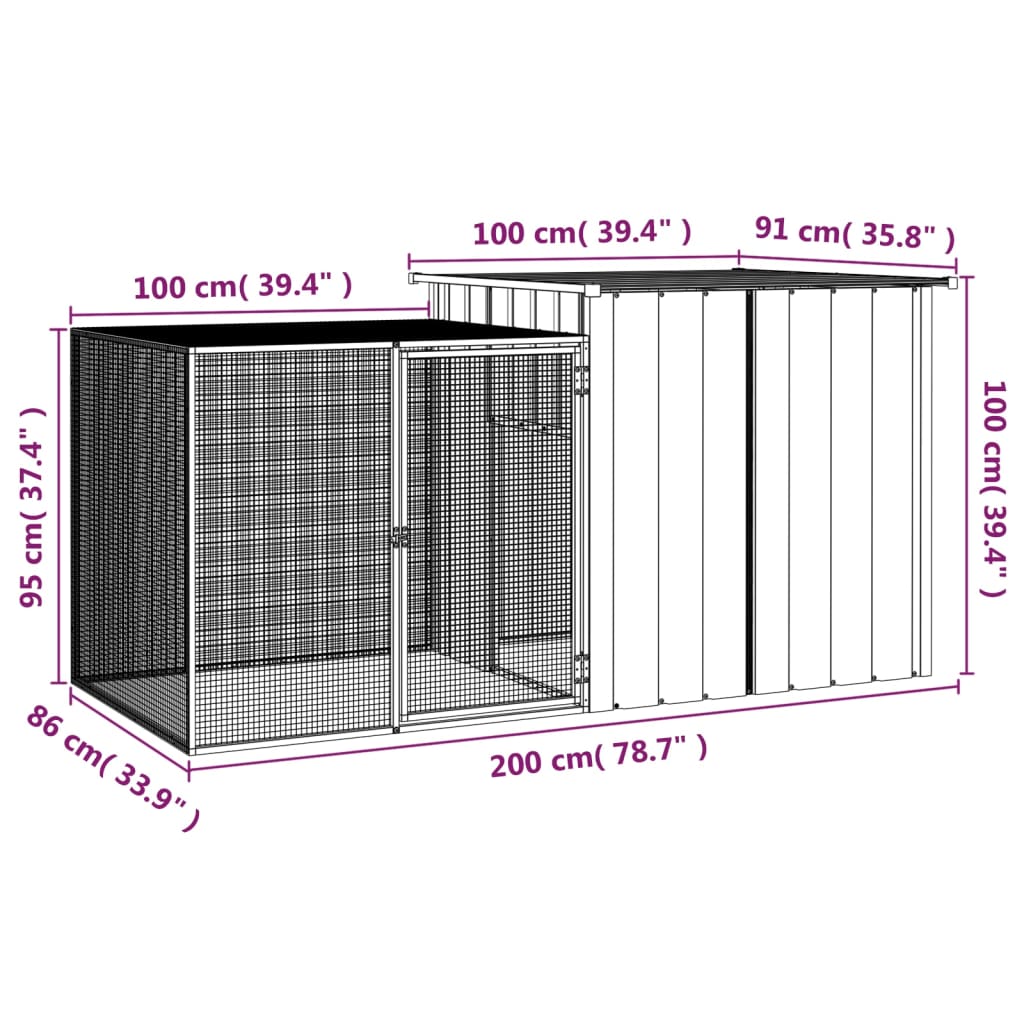 vidaXL Rabbit Cage Grey 200x91x100 cm Galvanised Steel