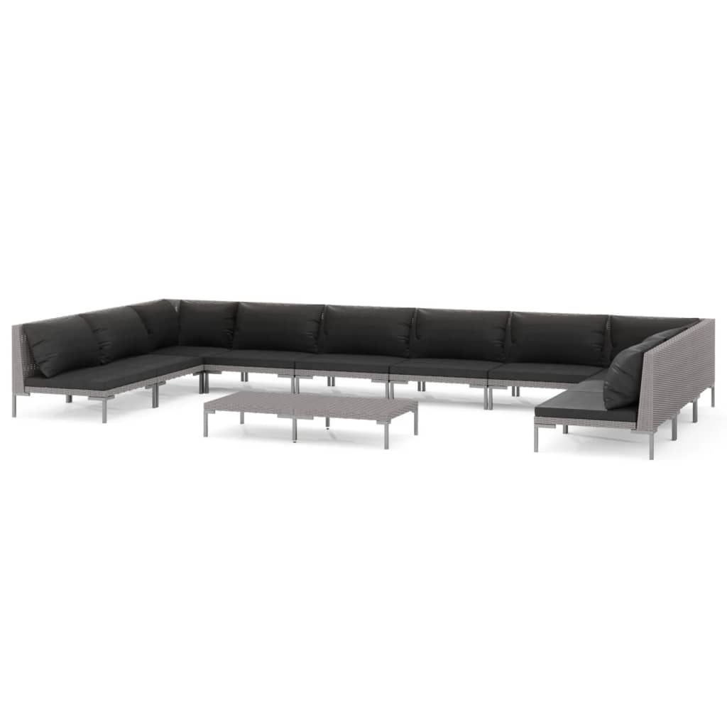 vidaXL 11 Piece Garden Lounge Set with Cushions Poly Rattan Dark Grey