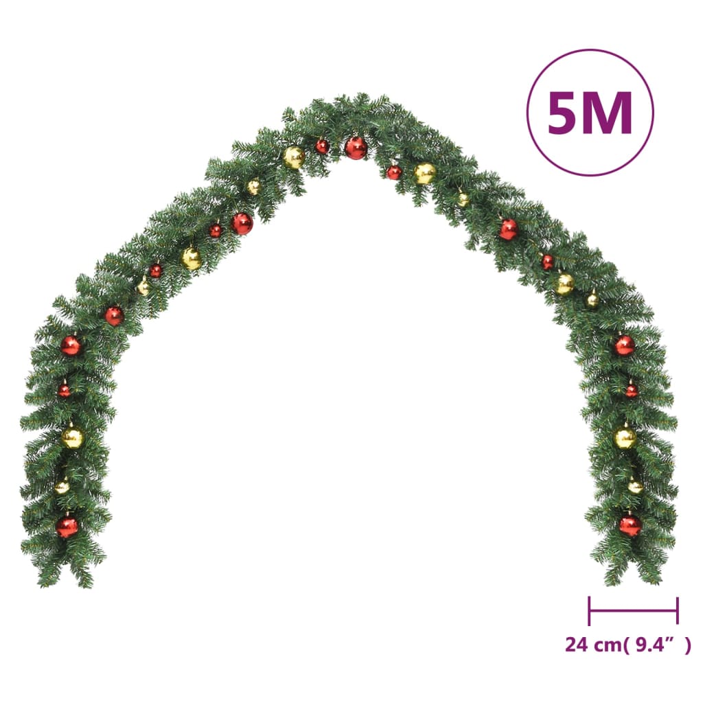 vidaXL Christmas Garland Decorated with Baubles and LED Lights 5 m