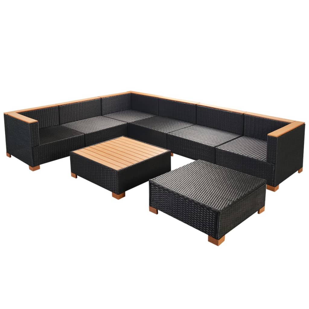 vidaXL 8 Piece Garden Lounge Set with Cushions Poly Rattan Black