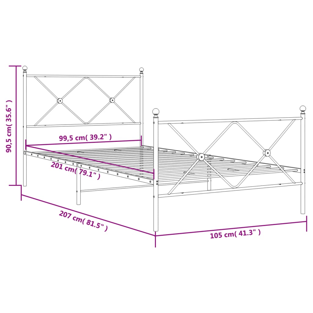 vidaXL Metal Bed Frame without Mattress with Footboard White 100x200 cm