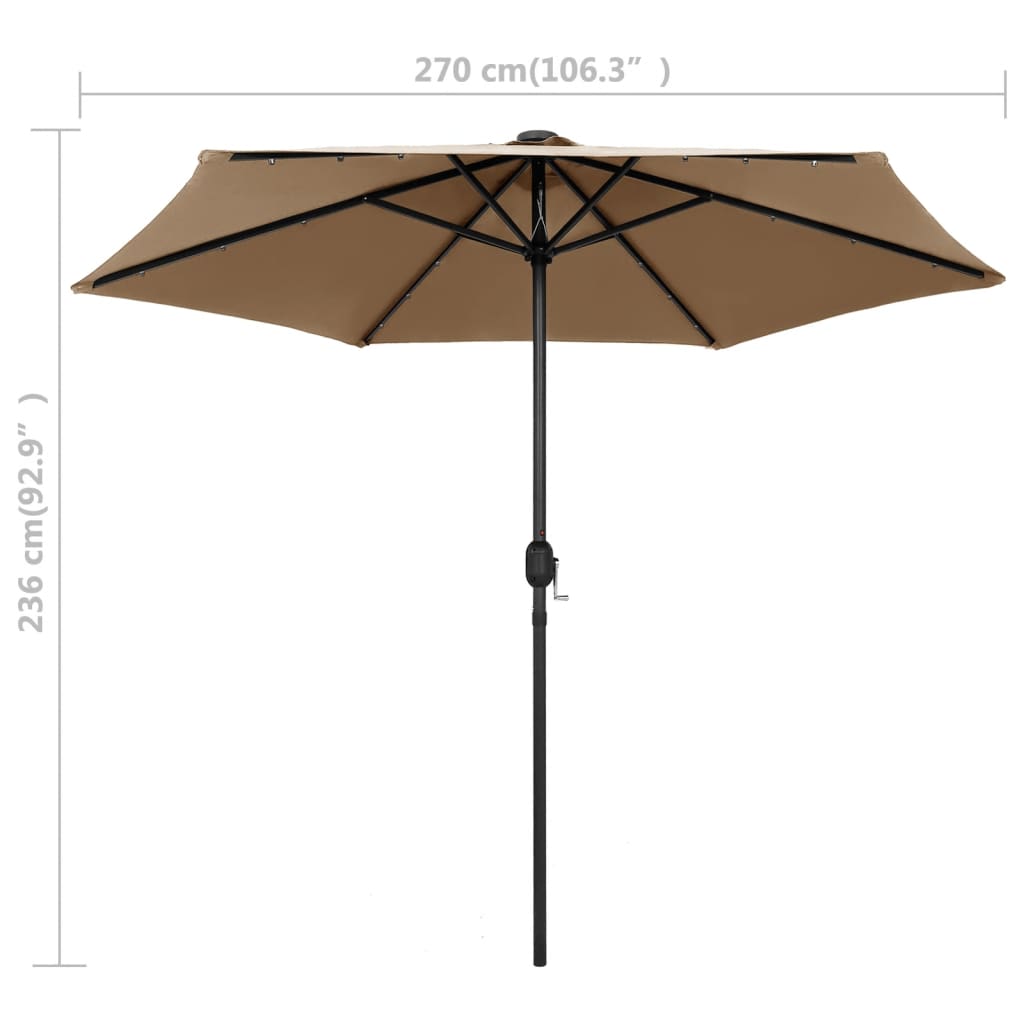 vidaXL Parasol with LED Lights and Aluminium Pole 270 cm Taupe