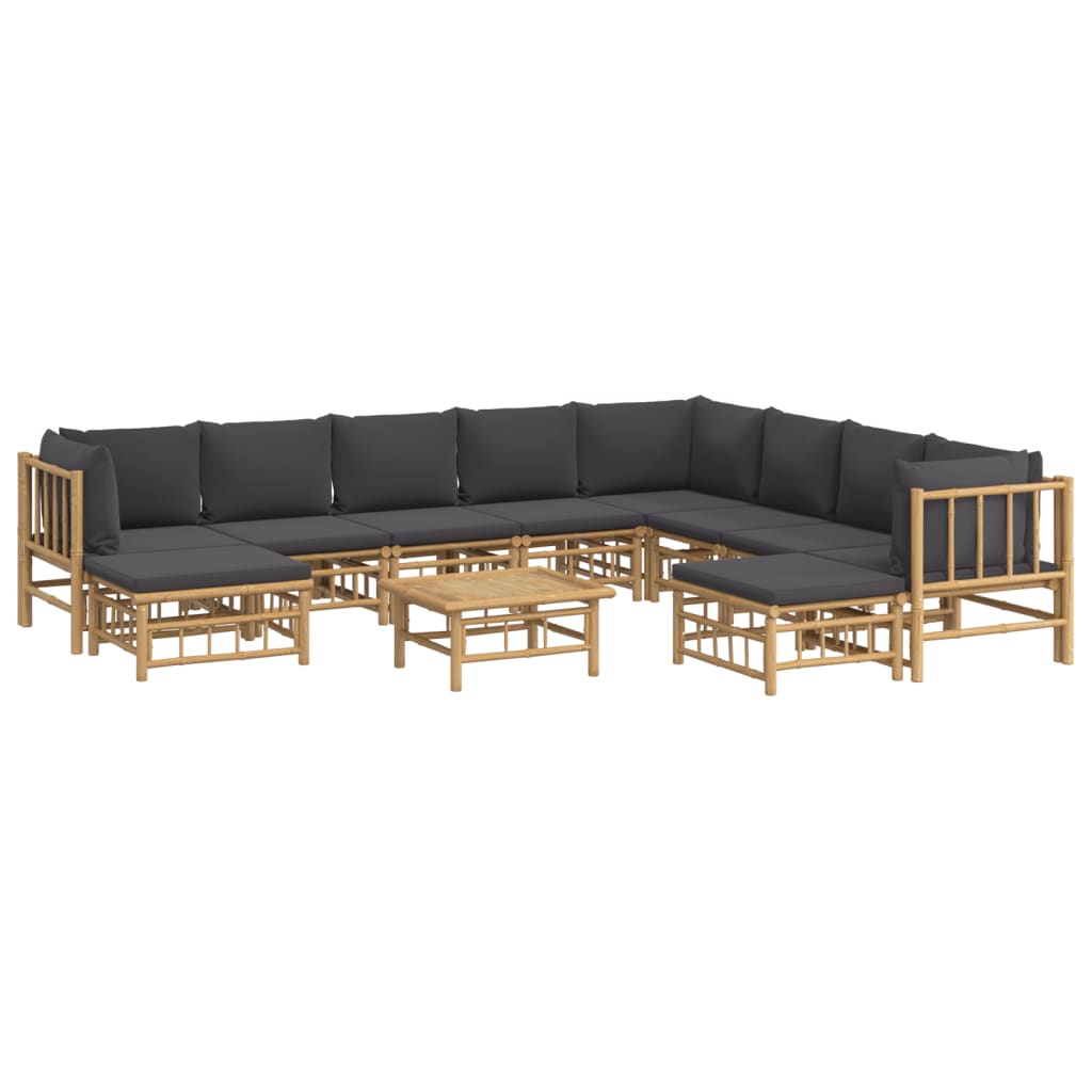 vidaXL 11 Piece Garden Lounge Set with Dark Grey Cushions Bamboo