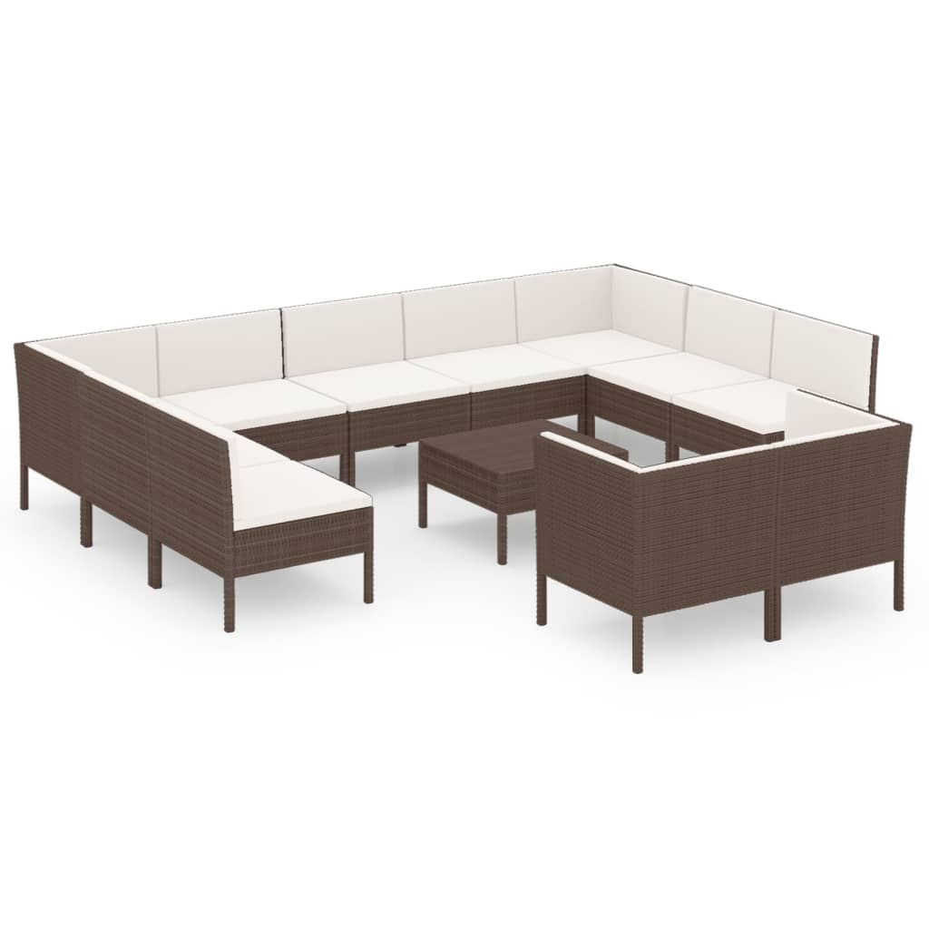 vidaXL 12 Piece Garden Lounge Set with Cushions Poly Rattan Brown