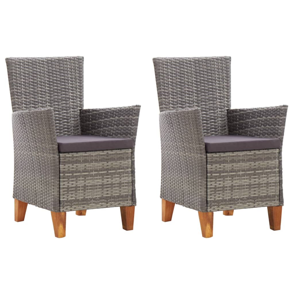vidaXL Garden Chairs 2 pcs with Cushions Poly Rattan Grey
