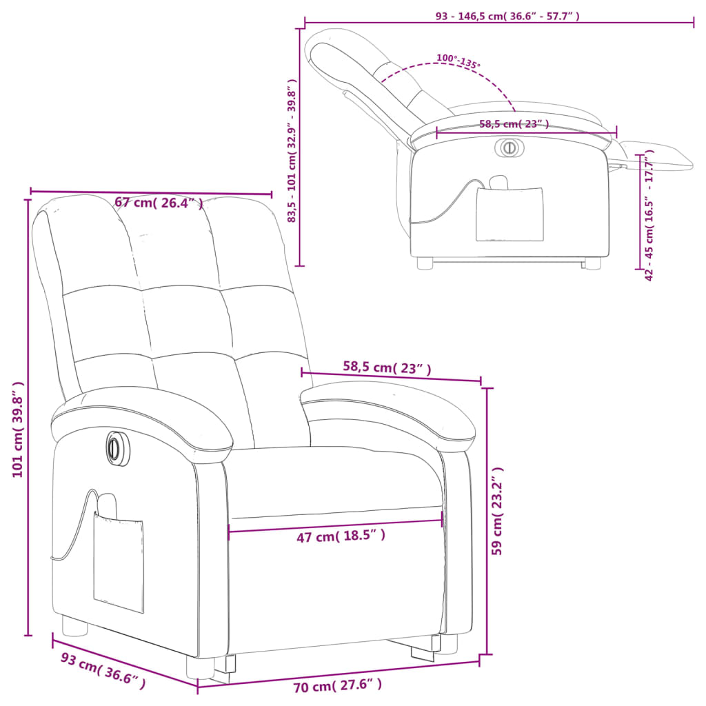 vidaXL Electric Stand up Massage Recliner Chair Wine Red Fabric