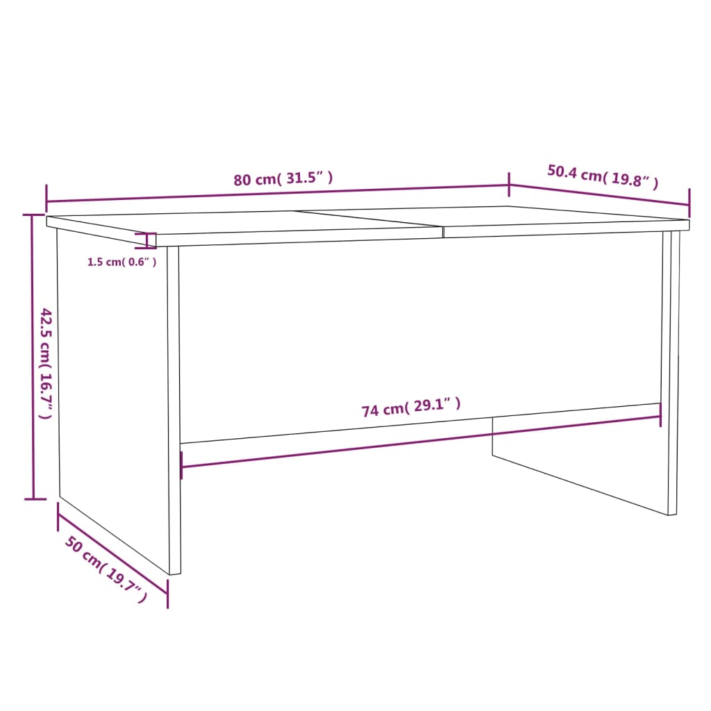 vidaXL Coffee Table White 80x50x42.5 cm Engineered Wood