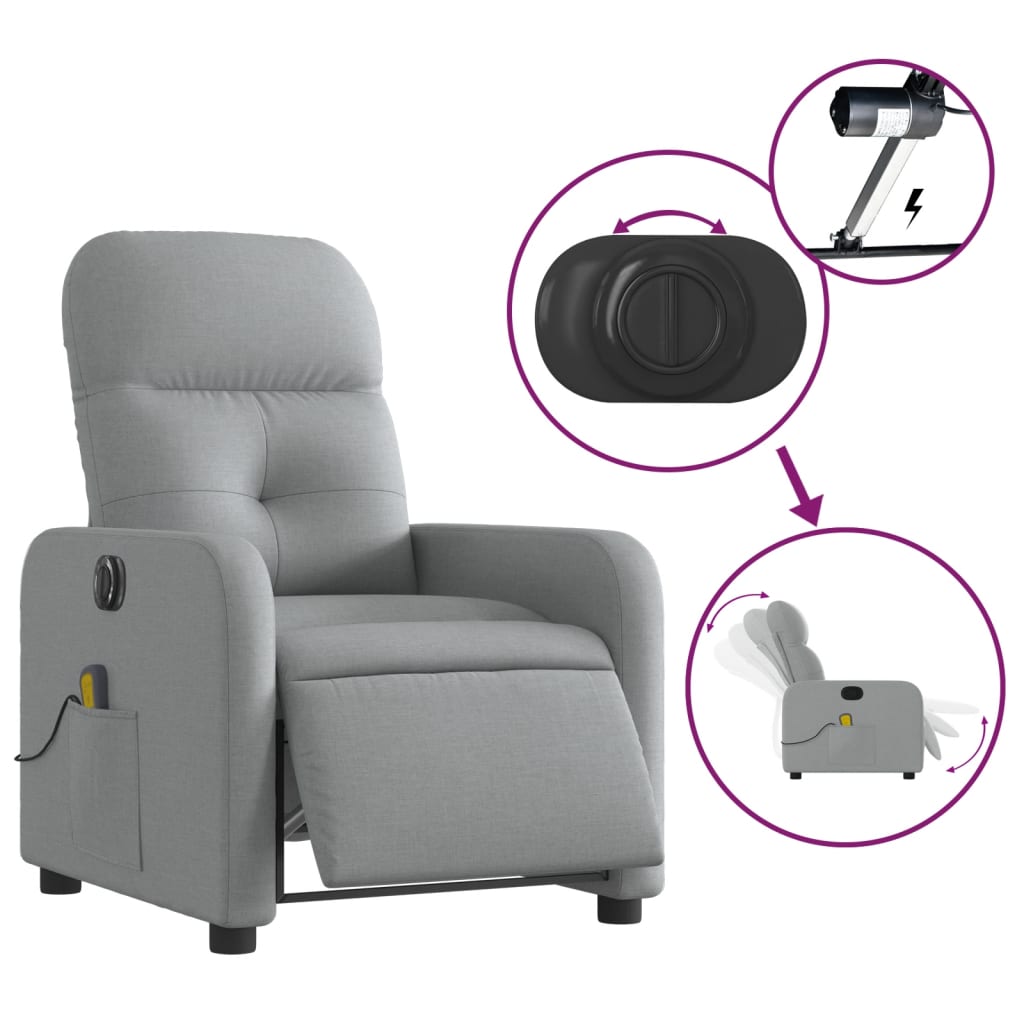 vidaXL Electric Massage Recliner Chair Light Grey Fabric