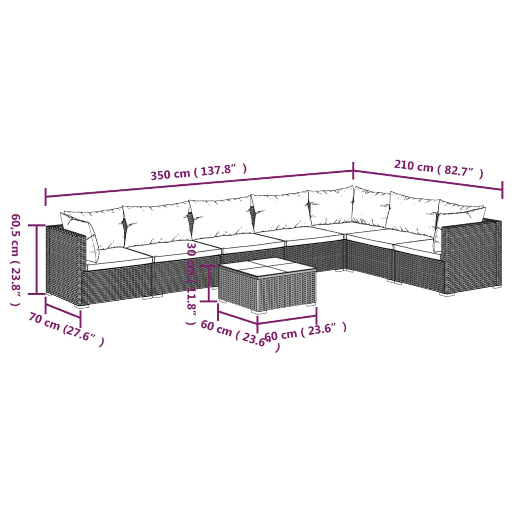 vidaXL 8 Piece Garden Lounge Set with Cushions Poly Rattan Black