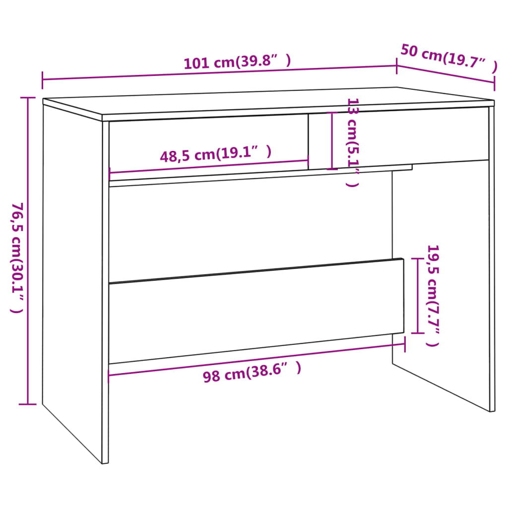 vidaXL Desk Brown Oak 101x50x76.5 cm Engineered Wood