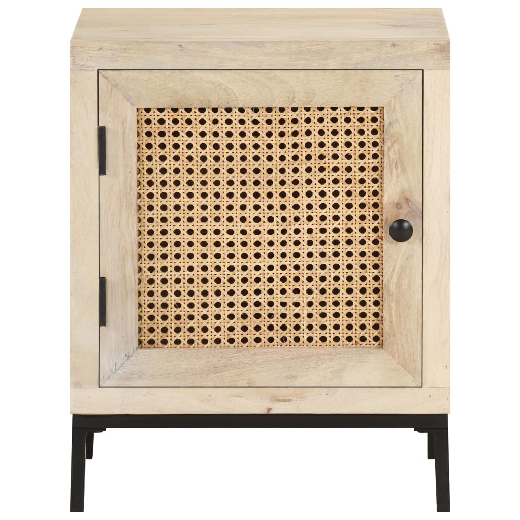 vidaXL Bedside Cabinet 40x30x50 cm Solid Mango Wood and Natural Cane