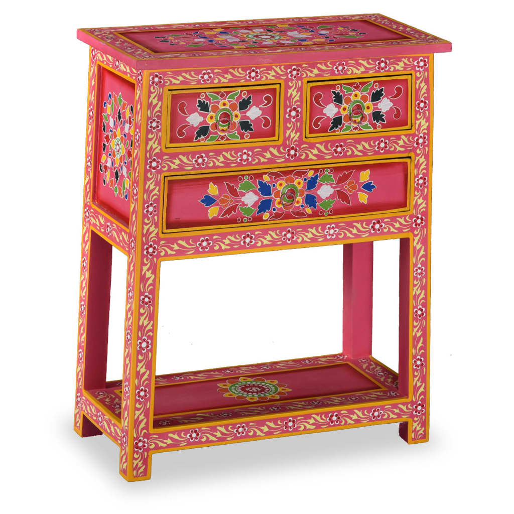 vidaXL Sideboard with Drawers Solid Mango Wood Pink Hand Painted