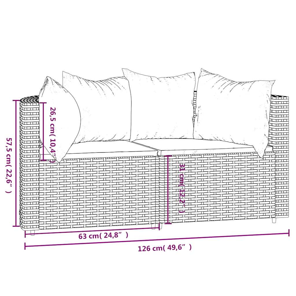 vidaXL Garden Corner Sofas with Cushions 2 pcs Brown Poly Rattan