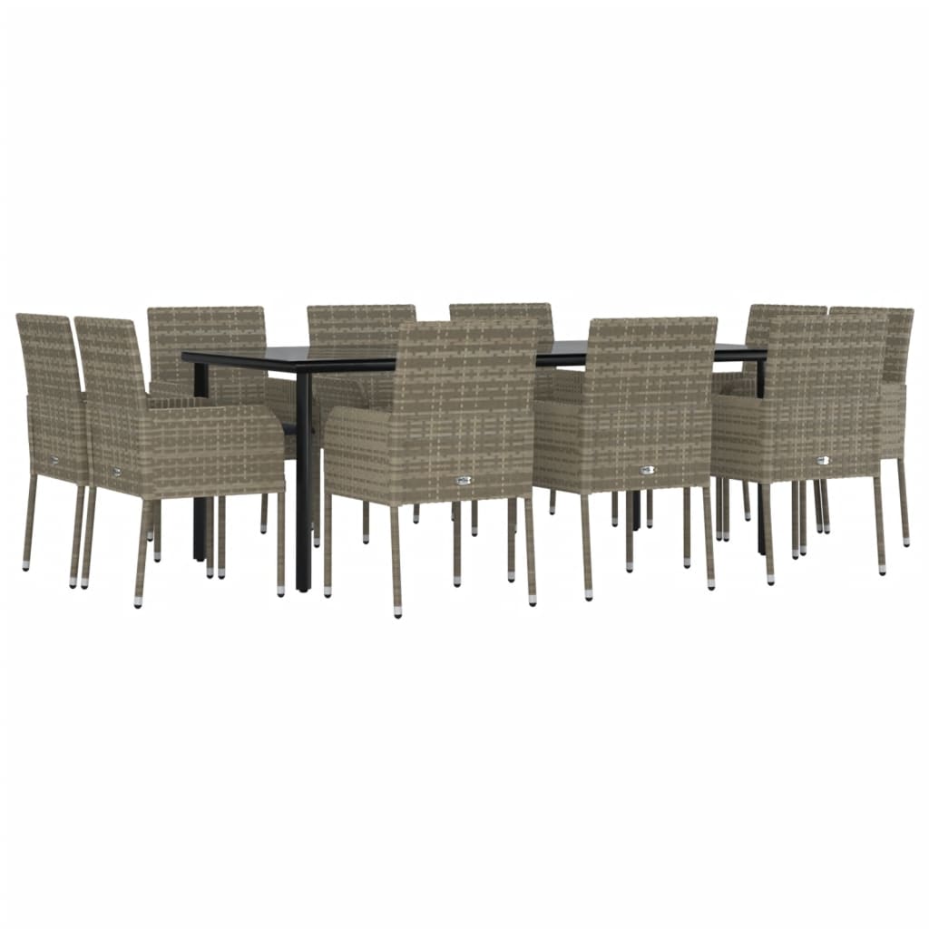 vidaXL 11 Piece Garden Dining Set with Cushions Black and Grey Poly Rattan