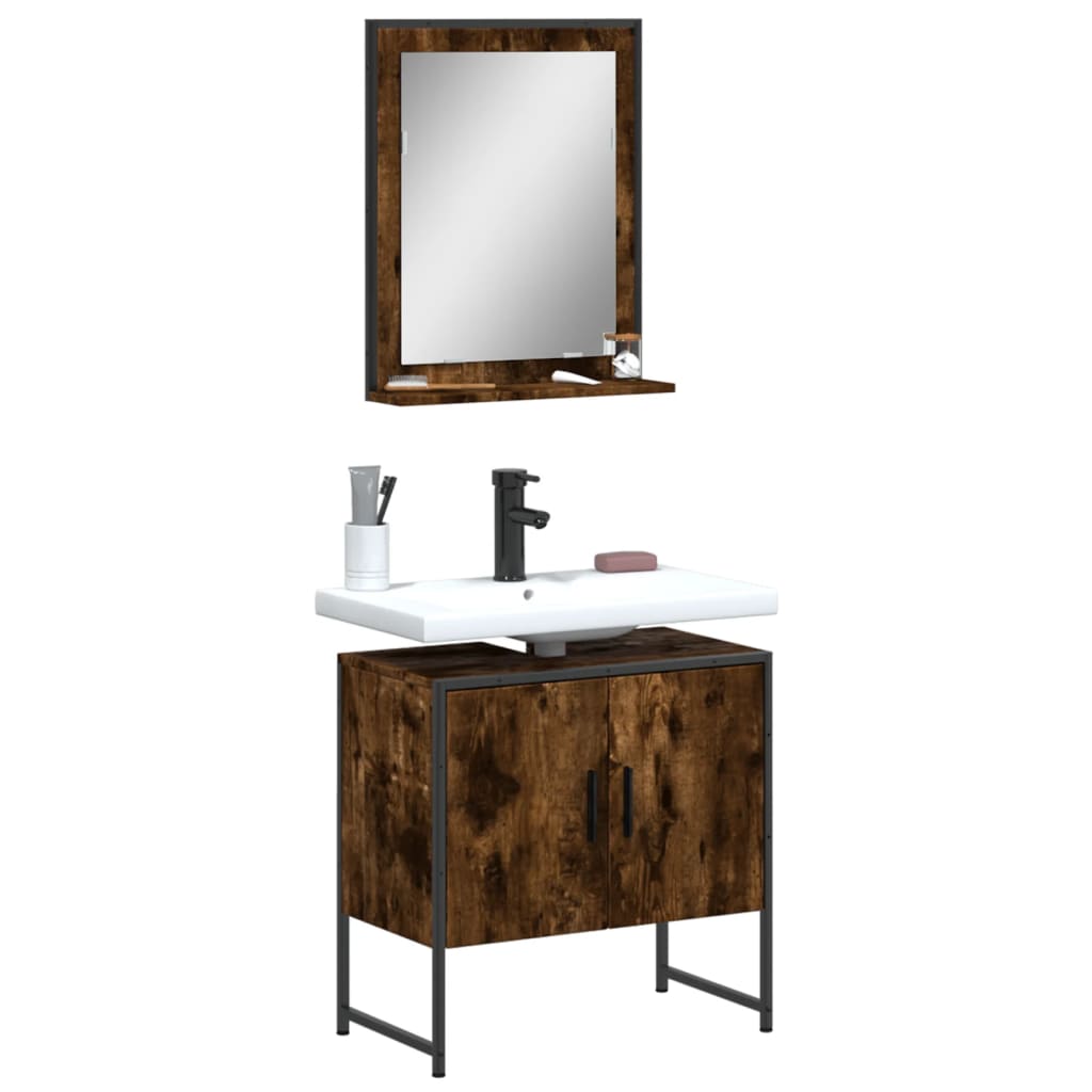 vidaXL 2 Piece Bathroom Cabinet Set Smoked Oak Engineered Wood