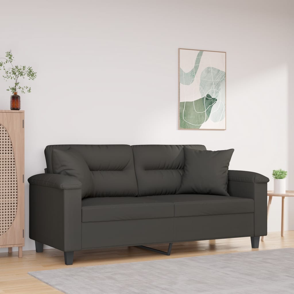 vidaXL 2-Seater Sofa with Pillows&Cushions Dark Grey 140 cm Microfibre Fabric