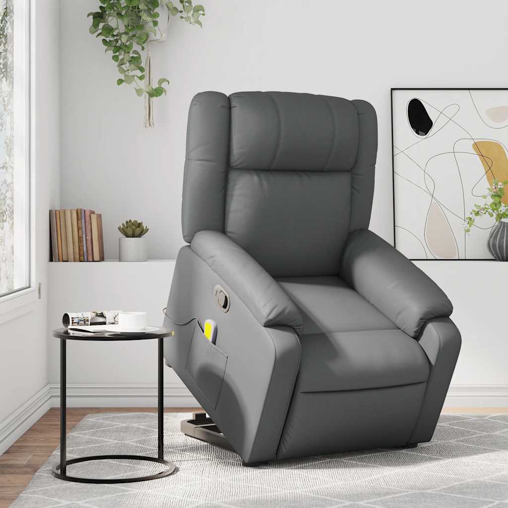 vidaXL Stand up Massage Recliner Chair Grey Faux Leather