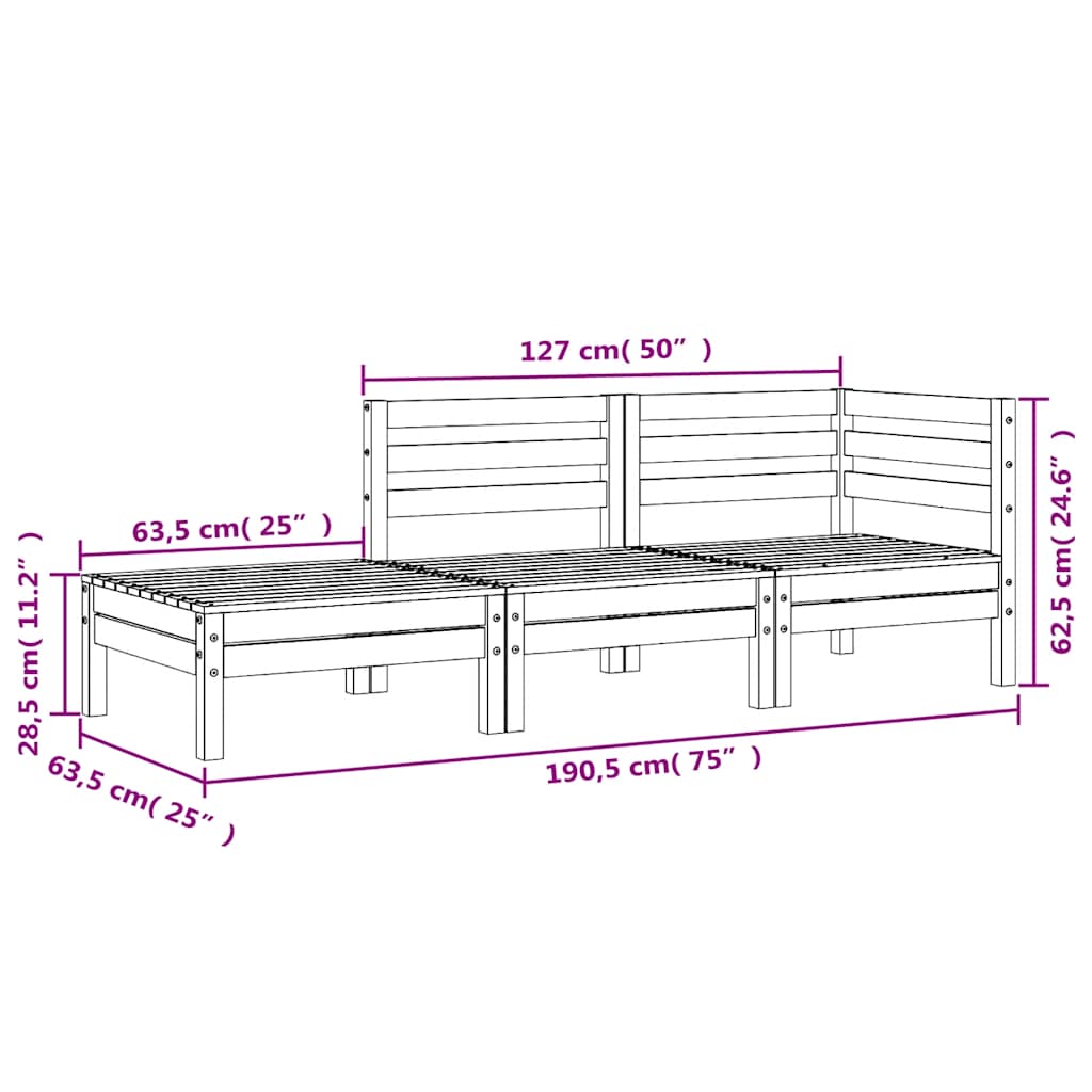 vidaXL Garden Sofa 3-Seater Wax Brown Solid Wood Pine