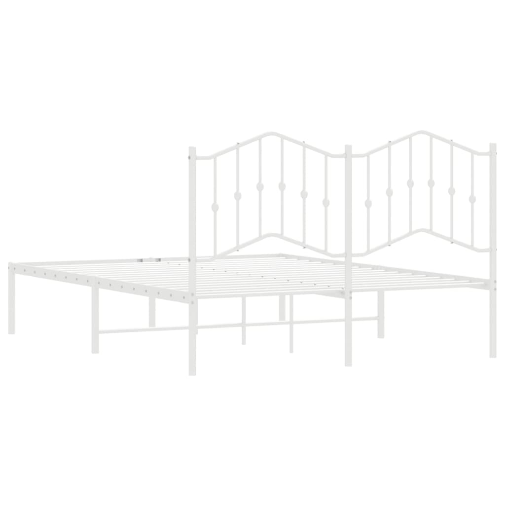 vidaXL Metal Bed Frame without Mattress with Headboard White 135x190 cm Double