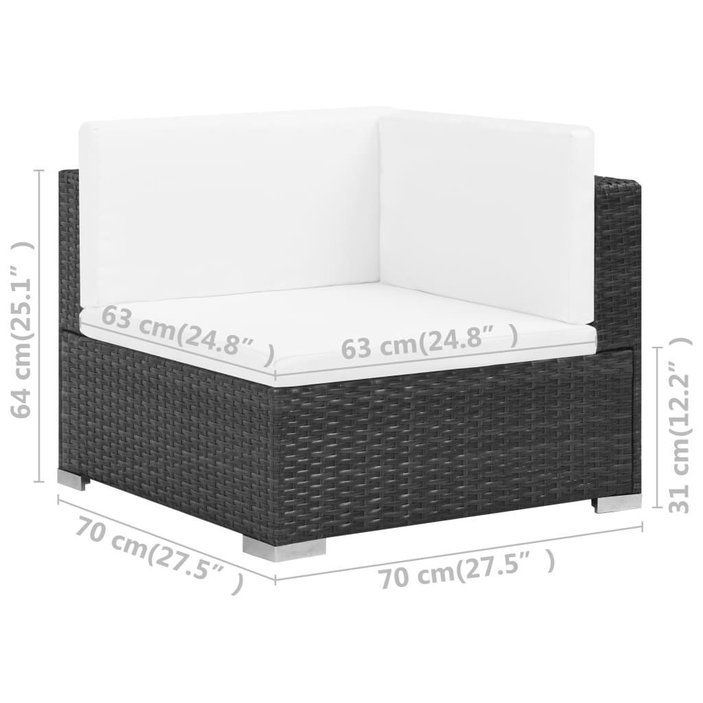 vidaXL 7 Piece Garden Lounge Set with Cushions Poly Rattan Black