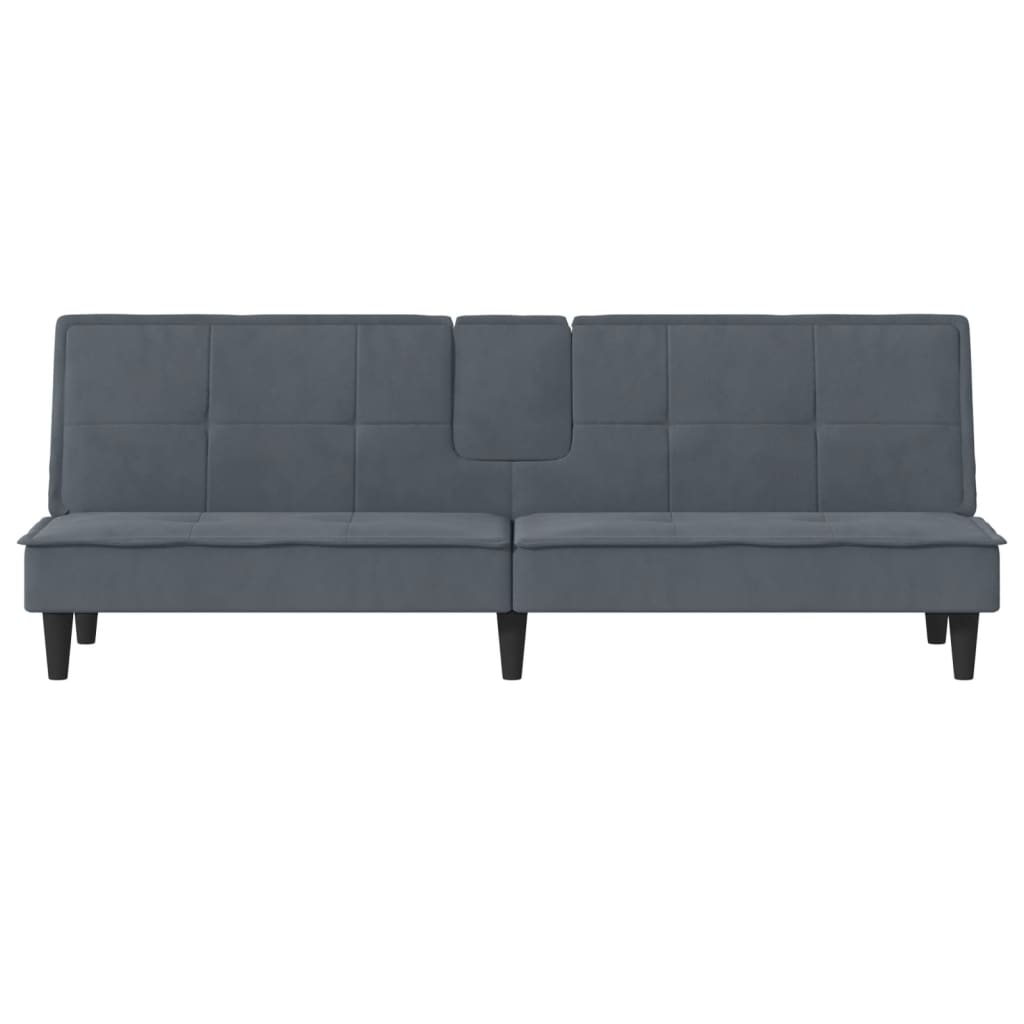 vidaXL Sofa Bed with Cup Holders Dark Grey Velvet