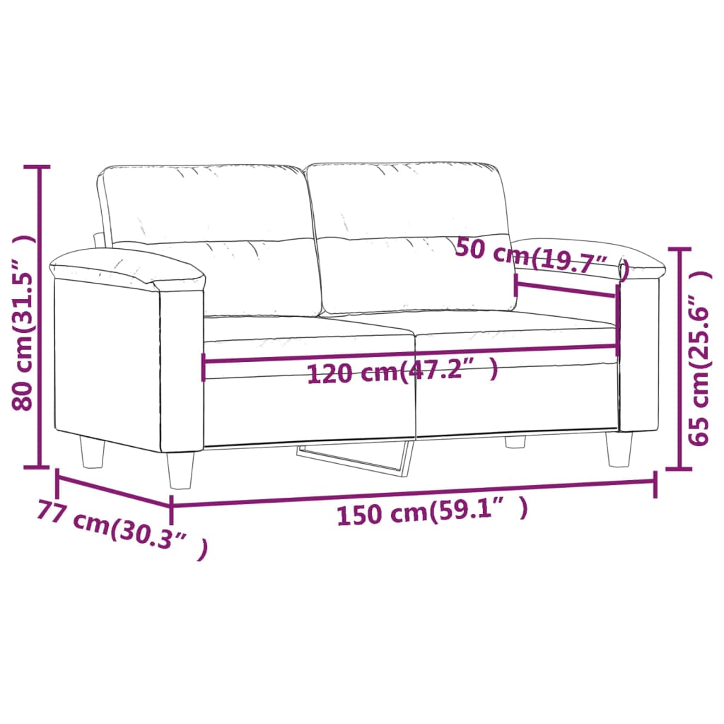 vidaXL 2-Seater Sofa Light Grey 120 cm Microfibre Fabric